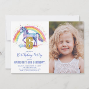 6th Rainbow Unicorn Birthday Invitations photo