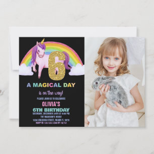 6th Rainbow Unicorn Birthday Invitations photo
