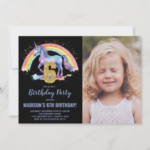 6th Rainbow Unicorn Birthday Invitations photo