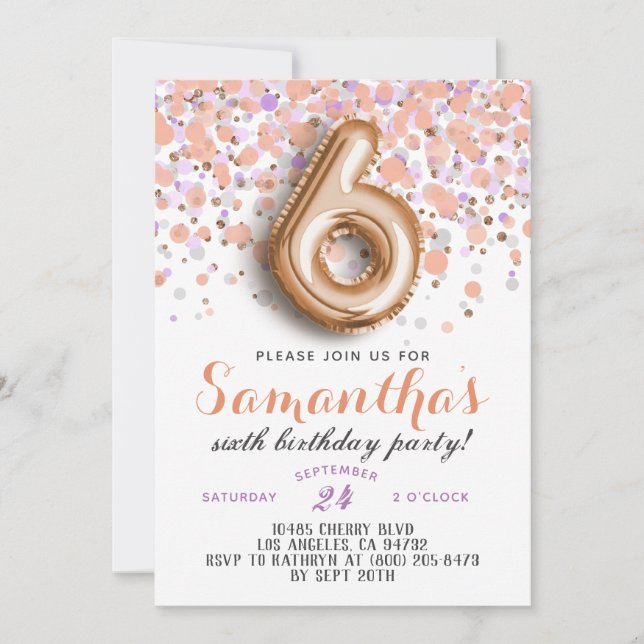 6th Rose Gold Birthday Invitation (Front)