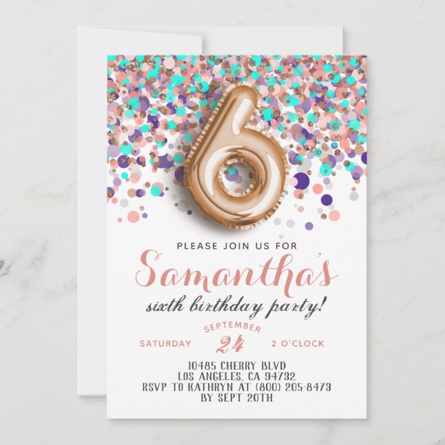 6th Rose Gold Birthday Invitation (Front)
