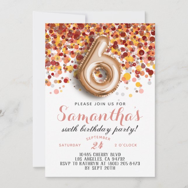 6th Rose Gold Birthday Invitation (Front)