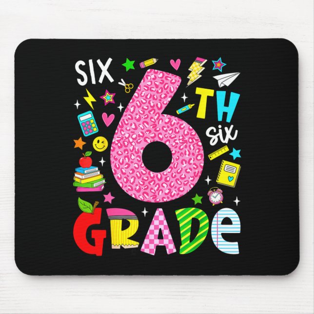 6th sixth grade retro colourful back to school mouse mat (Front)