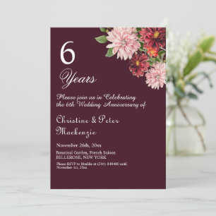 6th Sugar Wedding Anniversary Burgundy Floral Invitation