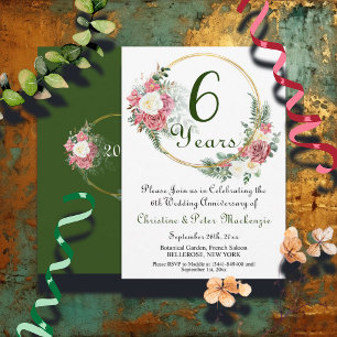 6th Sugar Wedding Anniversary Roses Gold Frame Invitation