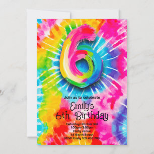 6th Tie Dye Birthday Invitation