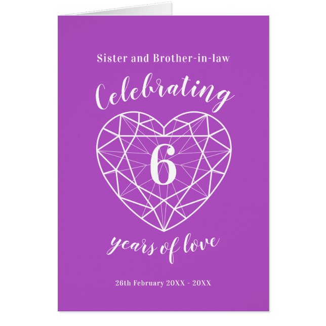 6th wedding anniversary amethyst personalised card (Front)