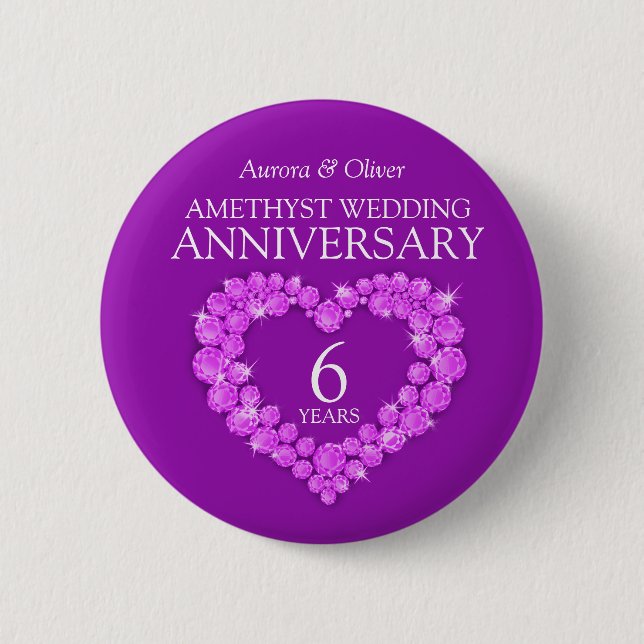 6th wedding anniversary amethyst purple heart  6 cm round badge (Front)