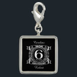 6th wedding anniversary distressed crest charm<br><div class="desc">A design to celebrate your sixth year of marriage. This first wedding anniversary design has a distressed white crest,  with the text iron,  6 year ,  anniversary.  If you would like any help customising this design please contact me,  their is an ask this designer button,  just below this text.</div>