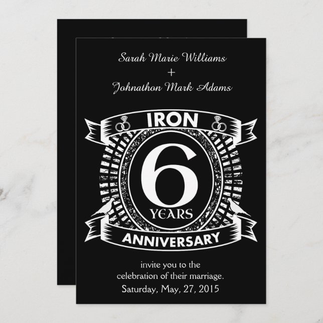 6th wedding anniversary distressed crest invitation (Front/Back)