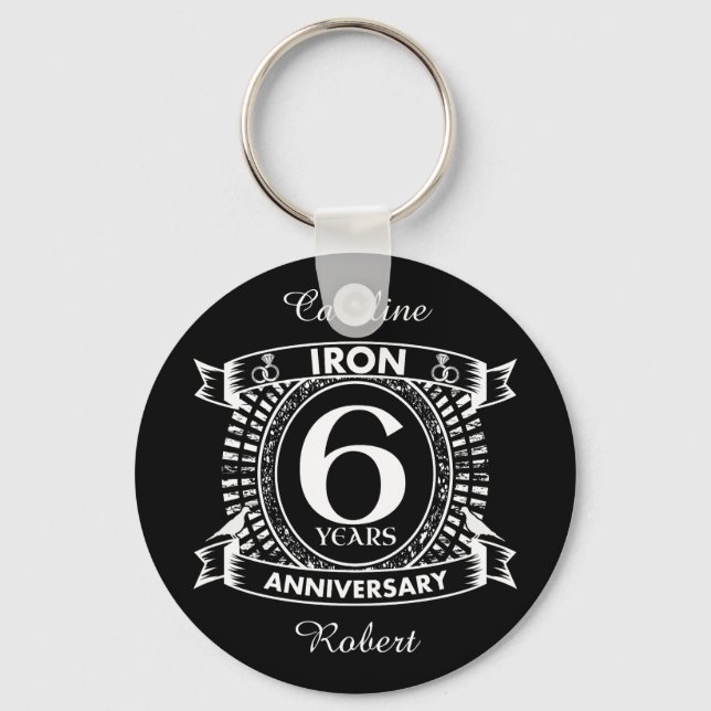6th wedding anniversary distressed crest key ring (Front)
