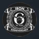 6th wedding anniversary distressed crest large clock<br><div class="desc">A design to celebrate your sixth year of marriage. This first wedding anniversary design has a distressed white crest,  with the text iron,  6 year ,  anniversary.  If you would like any help customising this design please contact me,  their is an ask this designer button,  just below this text.</div>