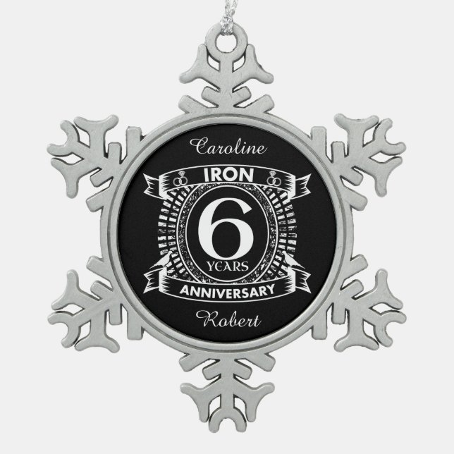 6th wedding anniversary distressed crest snowflake pewter christmas ornament (Front)