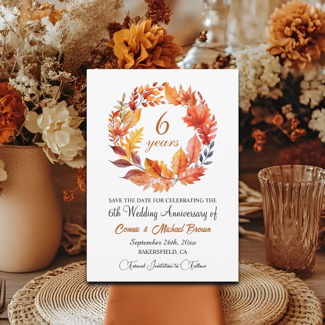 6th Wedding Anniversary Elegant Fall Floral Save The Date (Creator Uploaded)