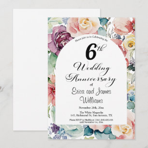 6th Wedding Anniversary Elegant Script Floral Invitation