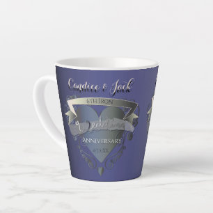 6th Wedding Anniversary Iron Heart Emblem Latte Mug