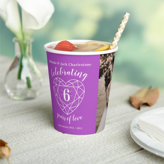 6th Wedding Anniversary outline heart photo Paper Cups (Insitu)