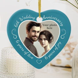6th Wedding Anniversary Photo Ceramic Tree Decoration