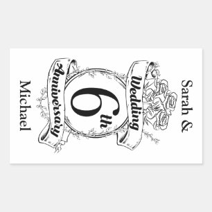 6TH Wedding Anniversary Roses Rectangular Sticker