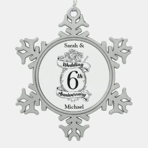 6TH Wedding Anniversary Roses Snowflake Pewter Christmas Ornament
