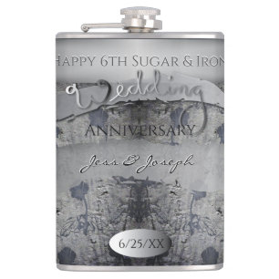 6th Wedding Anniversary Sugar and Iron Hip Flask