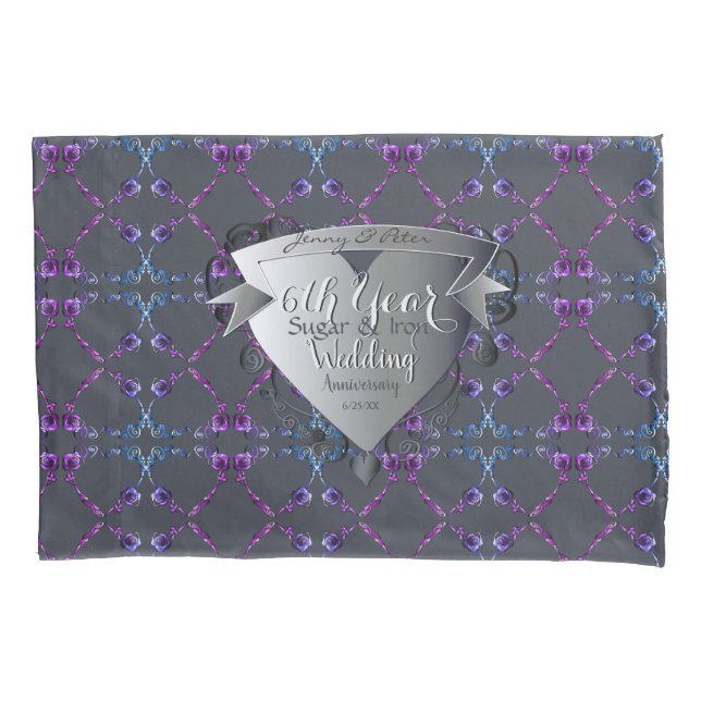 6th Wedding Anniversary Sugar,Iron, Amethyst Pillowcase (Front)