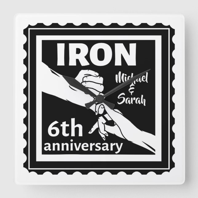6th wedding anniversary traditional gift iron square wall clock (Front)