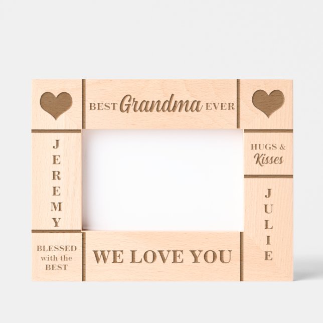 6x4 BEST Grandma Ever Grandkids Names Etched Frames (Front)