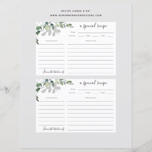 6x4 Eucalyptus Bridal Shower Recipe Card (Front)
