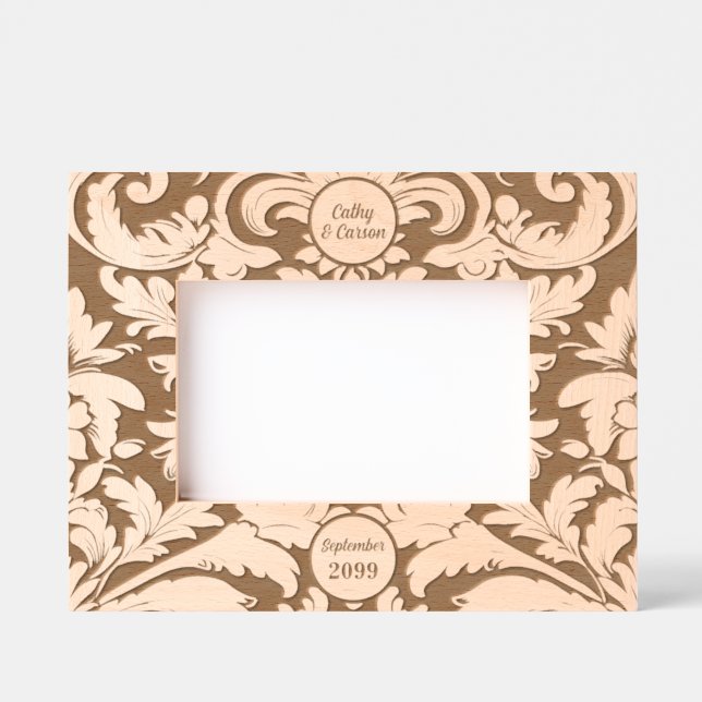 6x4 Landscape Bold Botanical Leaves Custom Text Etched Frames (Front)