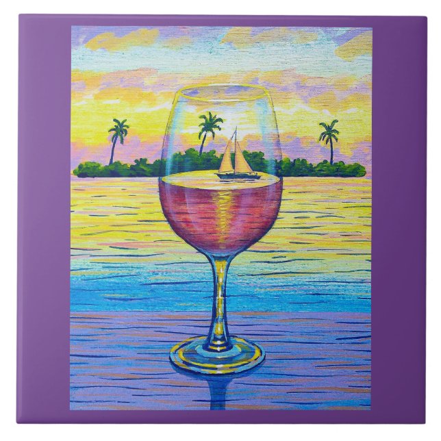 6x6 Tile,  A Glass of Wine, a World Away! Tile (Front)