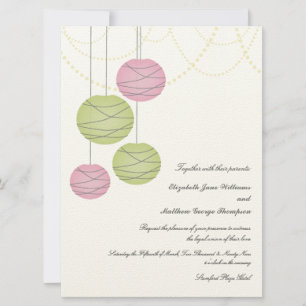 6x8 Pink & Green Paper Lanterns Day Wedding Invite