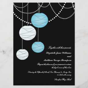 6x8 Wedding Aqua Blue Paper Lanterns Invite