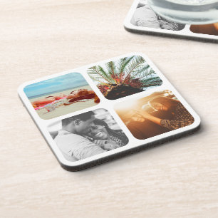 6x Coaster Set 4 Photo Template Grid Rounded Cork