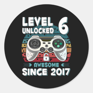 6yr Bday Son Boy Funny Gamer 6th 6 Year Old Birthd Classic Round Sticker