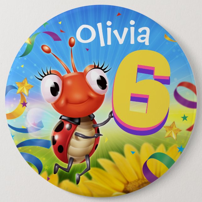6yrs Custom birthday badge Little Ladybug range (Front)