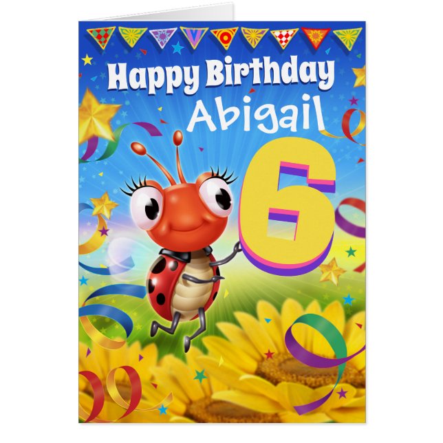 6yrs Custom birthday card Little Ladybug range (Front)