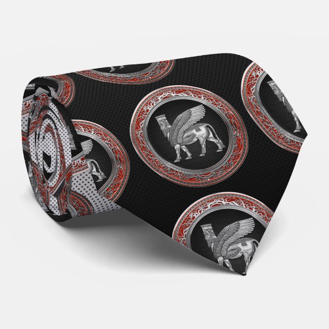[700] Assyrian Winged Bull - Silver Lamassu Tie (Rolled)