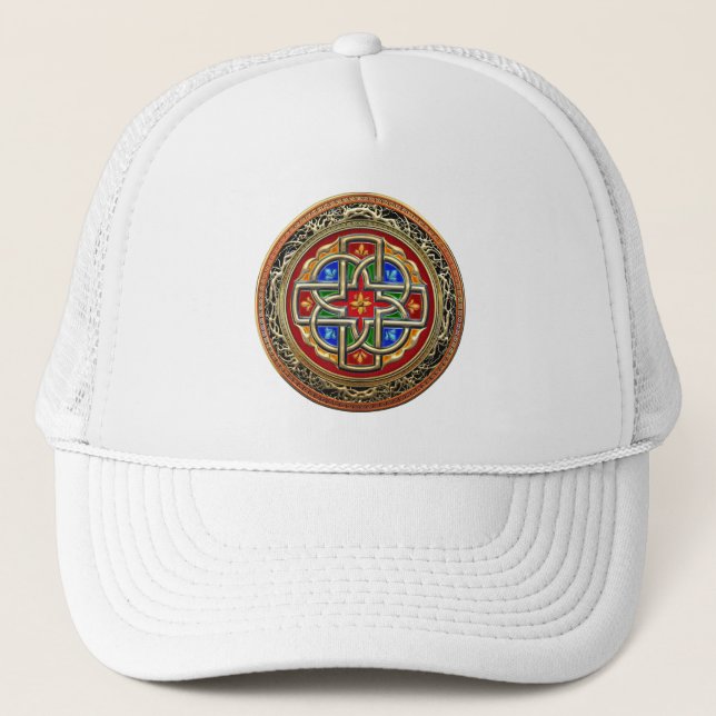 [700] Celtic Cross [Gold+Enamel] Trucker Hat (Front)