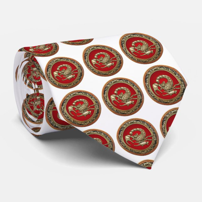 [700] Sacred Golden Scorpion on Red Tie (Rolled)