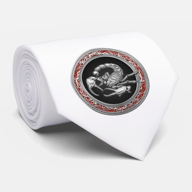 [700] Sacred Silver Scorpion on Black Tie (Rolled)