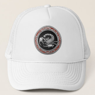 [700] Sacred Silver Scorpion on Black Trucker Hat