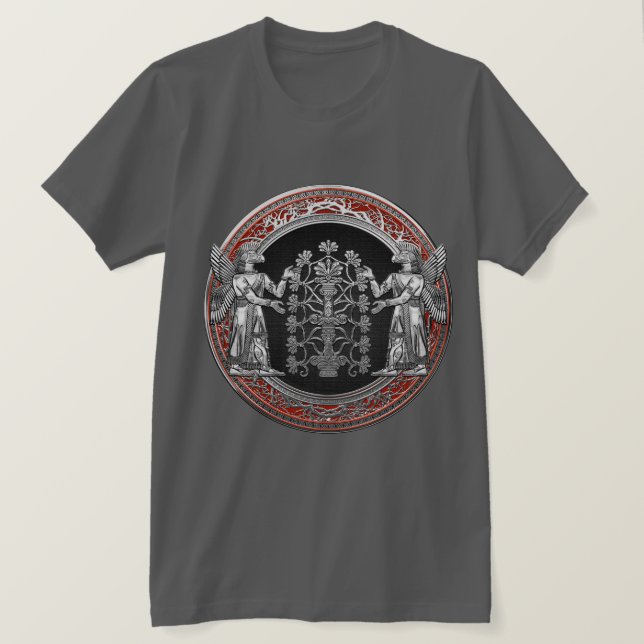 [700] Two Silver Ninurtas with Tree of Life T-Shirt (Design Front)