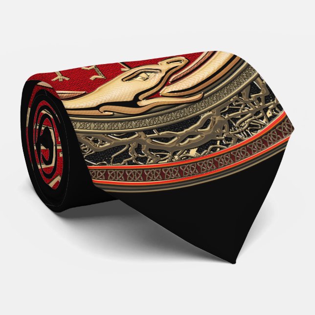 [700] Vegvisir - Viking Gold Magic Runic Compass Tie (Rolled)