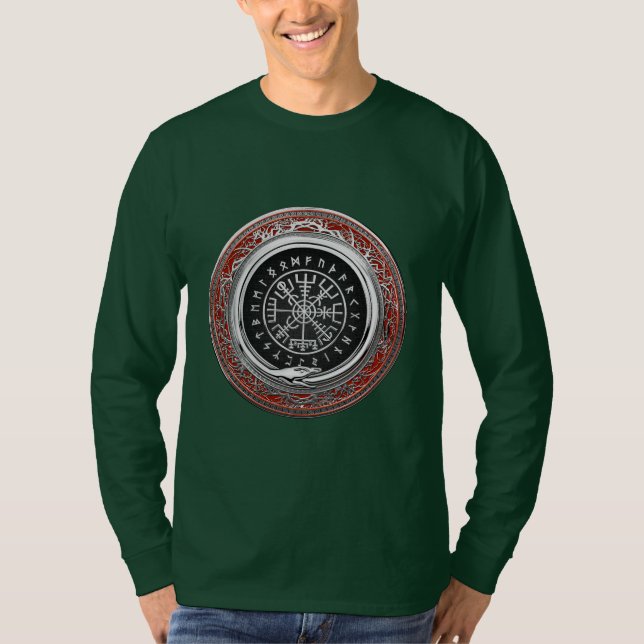 [700] Vegvisir - Viking Silver Magic Runic Compass T-Shirt (Front)