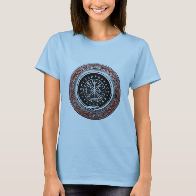 [700] Vegvisir - Viking Silver Magic Runic Compass T-Shirt (Front)