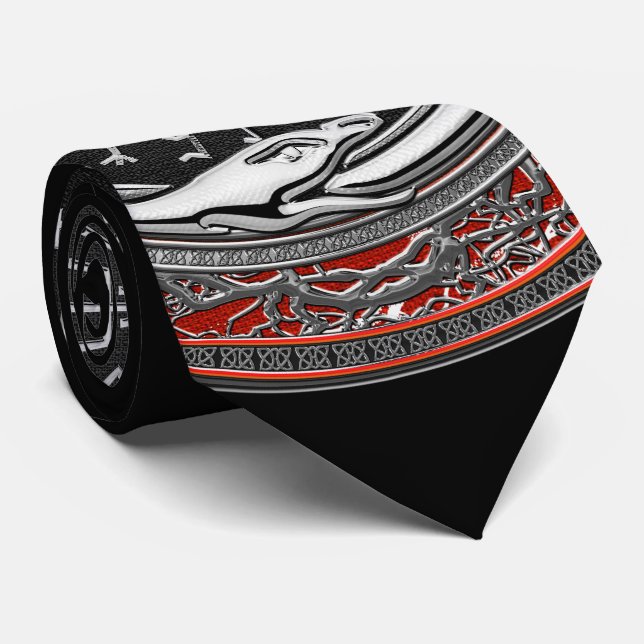 [700] Vegvisir - Viking Silver Magic Runic Compass Tie (Rolled)