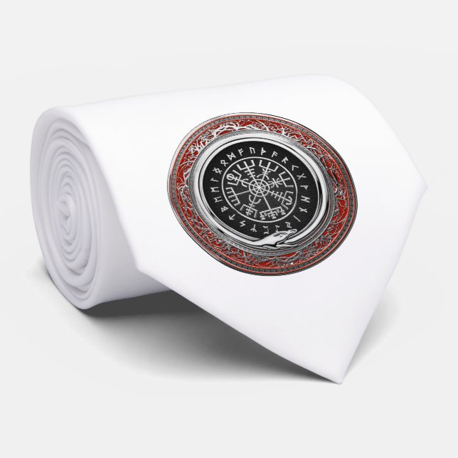 [700] Vegvisir - Viking Silver Magic Runic Compass Tie (Rolled)