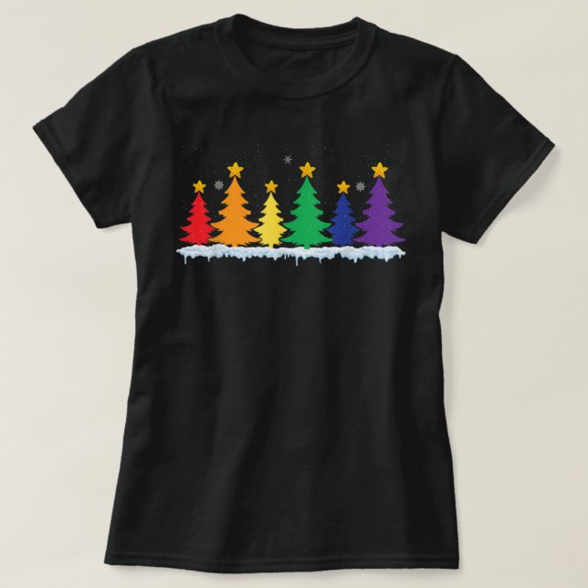 702p LGBT Flag Christmas Tree Merry Xmas Gay LGBT  T-Shirt (Design Front)