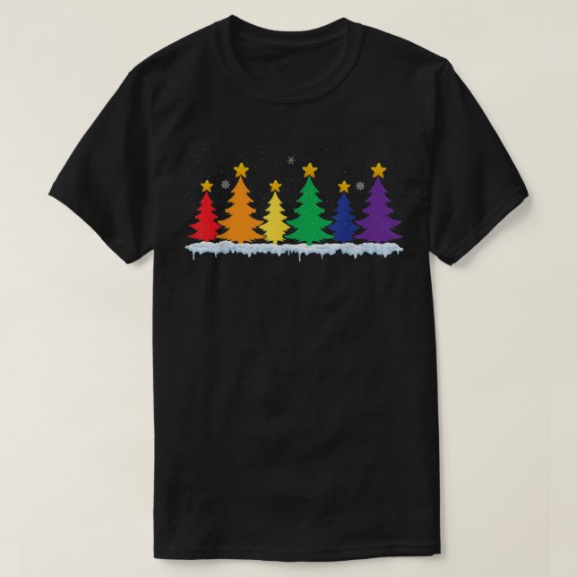 702p LGBT Flag Christmas Tree Merry Xmas Gay LGBT  T-Shirt (Design Front)